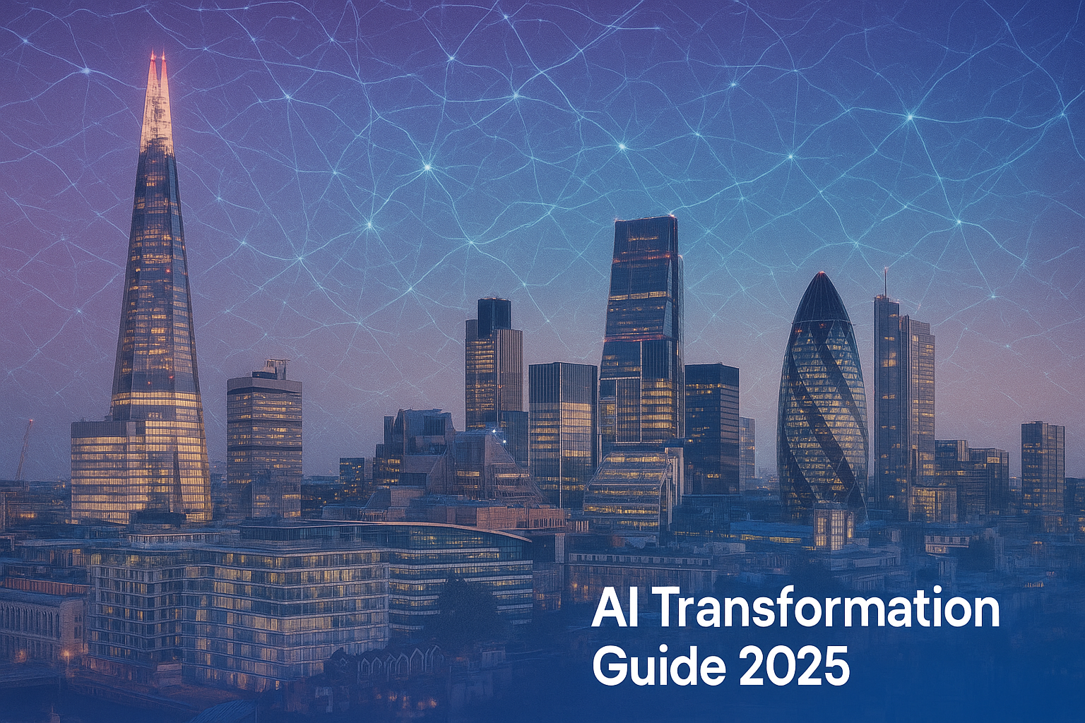 London skyline with AI network overlay representing small business digital transformation